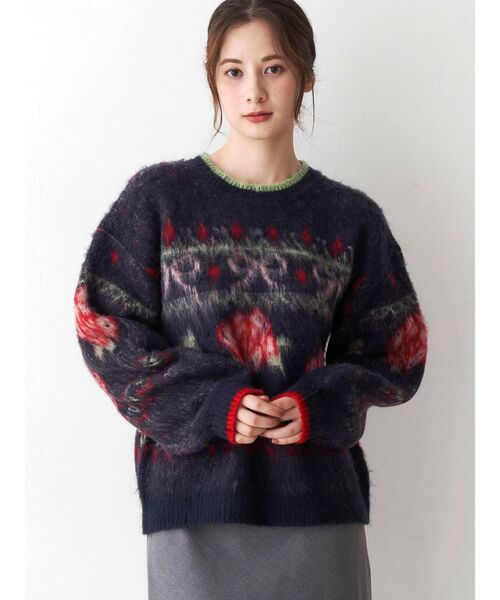 CALNAMUR ローズ＆リボンジャガードニット ローズ＆リボンジャガードニット（ニット/セーター）｜CALNAMUR