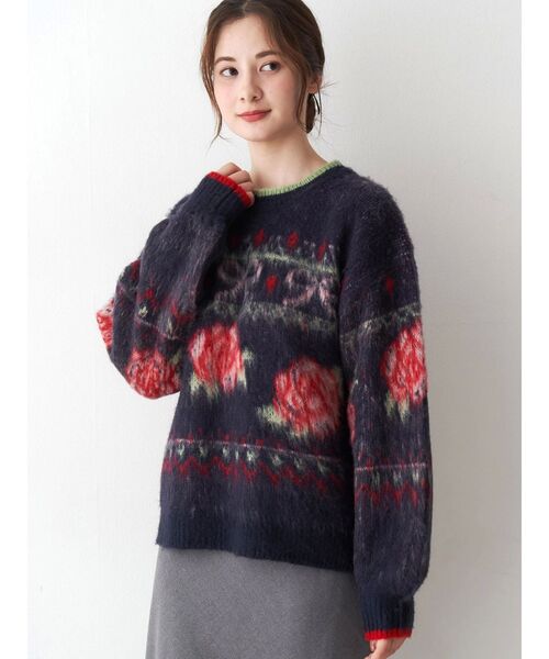 ローズ＆リボンジャガードニット（ニット/セーター）｜CALNAMUR