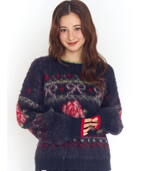 セール】ローズ＆リボンジャガードニット（ニット/セーター