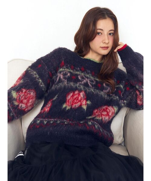 CALNAMUR ローズ＆リボンジャガードニット ローズ＆リボンジャガードニット（ニット/セーター）｜CALNAMUR