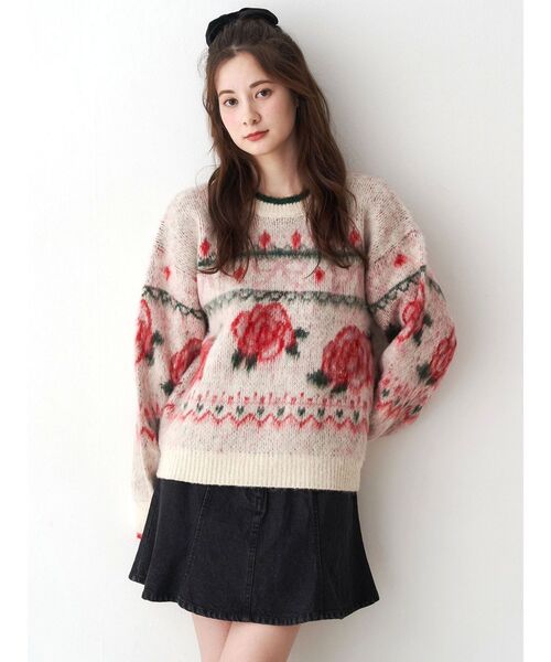 ローズ＆リボンジャガードニット（ニット/セーター）｜CALNAMUR