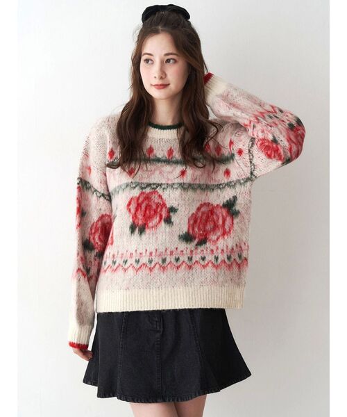 ローズ＆リボンジャガードニット（ニット/セーター）｜CALNAMUR