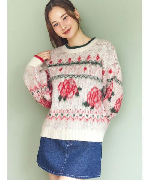 ローズ＆リボンジャガードニット（ニット/セーター）｜CALNAMUR