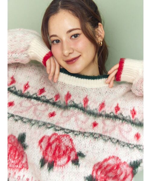 ローズ＆リボンジャガードニット（ニット/セーター）｜CALNAMUR