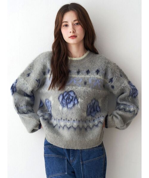 ローズ＆リボンジャガードニット（ニット/セーター）｜CALNAMUR