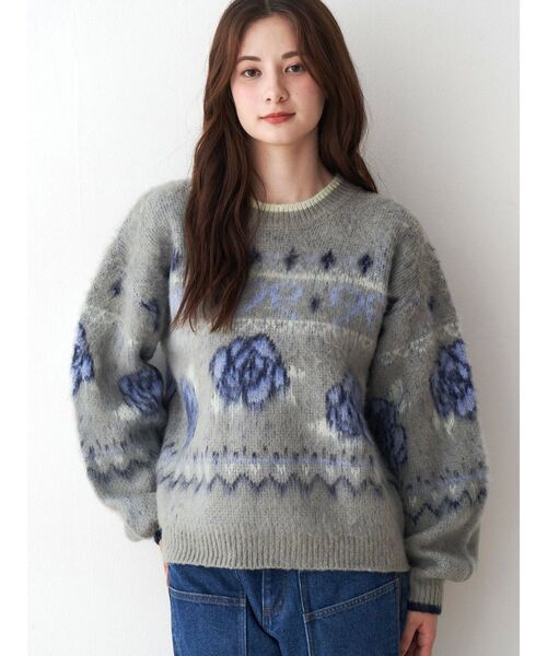 CALNAMUR ローズ&リボンジャガードニット ローズ＆リボンジャガードニット（ニット/セーター）｜CALNAMUR