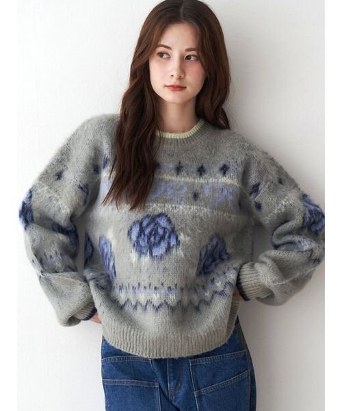 ローズ＆リボンジャガードニット（ニット/セーター）｜CALNAMUR