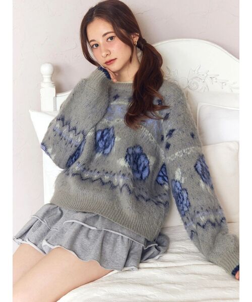 CALNAMUR（カルナムール）の「ローズ＆リボンジャガードニット（ニット/セーター・レディース・グレー/ネイビー/ホワイト・FREE）」の8枚目の写真