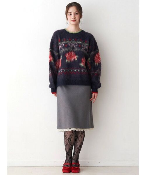 ローズ＆リボンジャガードニット（ニット/セーター）｜CALNAMUR