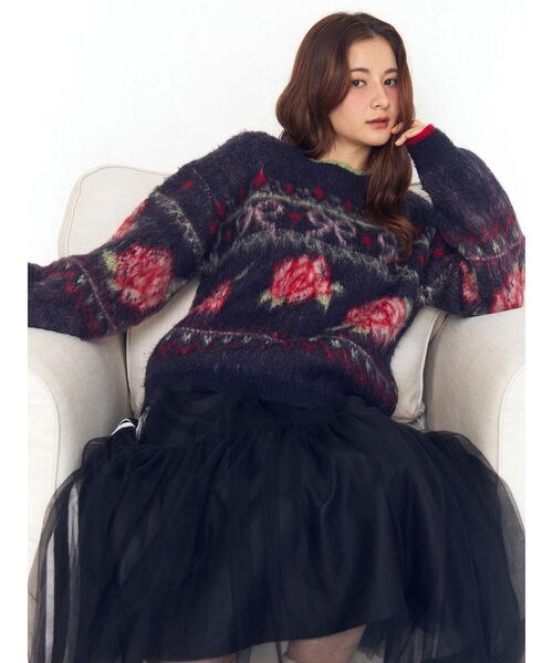 ローズ＆リボンジャガードニット（ニット/セーター）｜CALNAMUR