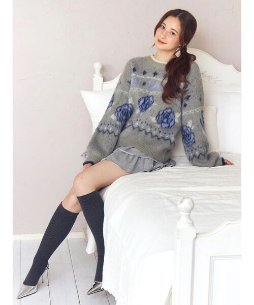 セール】ローズ＆リボンジャガードニット（ニット/セーター