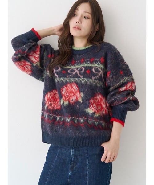 ローズ＆リボンジャガードニット（ニット/セーター）｜CALNAMUR