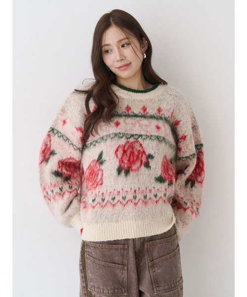 セール】ローズ＆リボンジャガードニット（ニット/セーター