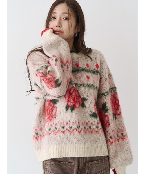 セール】ローズ＆リボンジャガードニット（ニット/セーター