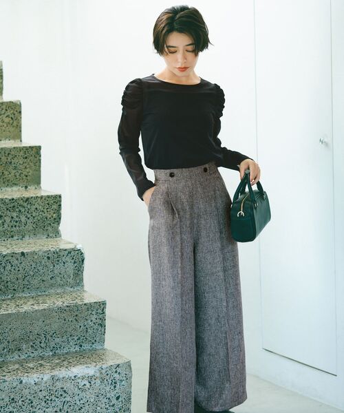 COHINA(コヒナ)の「ギャザースリーブシアーカットトップス 【低身長・小柄女性】(Tシャツ/カットソー・レディース・ブラック/ホワイト/グレー・ONE SIZE)」の11枚目の写真