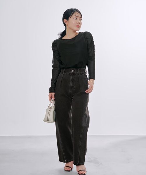 COHINA(コヒナ)の「ギャザースリーブシアーカットトップス 【低身長・小柄女性】(Tシャツ/カットソー・レディース・ブラック/ホワイト/グレー・ONE SIZE)」の10枚目の写真