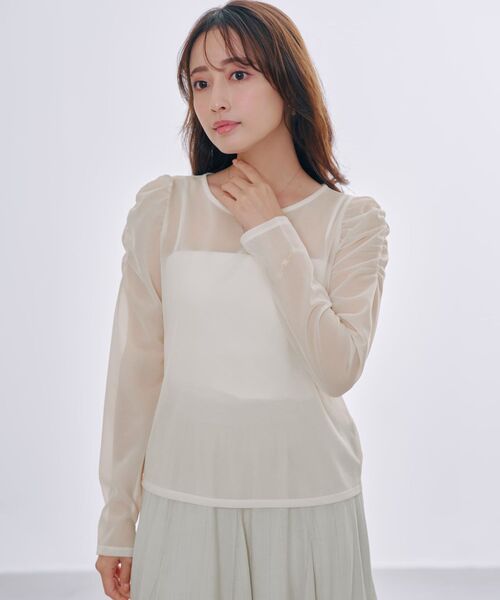 COHINA(コヒナ)の「ギャザースリーブシアーカットトップス 【低身長・小柄女性】(Tシャツ/カットソー・レディース・ブラック/ホワイト/グレー・ONE SIZE)」の8枚目の写真