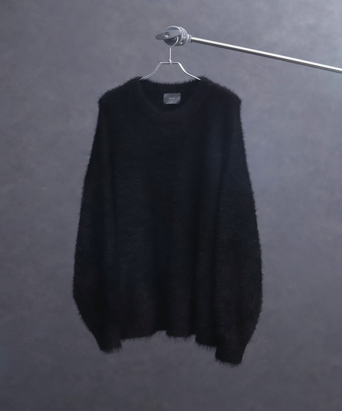 ELLUV(エルブ)の「【ELLUV/エルヴ】ヘビーシャギーファブリック バルーンスリーブミドルレングスニット(ニット/セーター・メンズ・アイボリー/グレイッシュブルー/ブラック・L/M/S)」の8枚目の写真