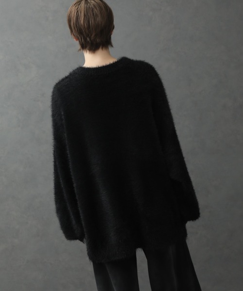 ELLUV(エルブ)の「【ELLUV/エルヴ】ヘビーシャギーファブリック バルーンスリーブミドルレングスニット(ニット/セーター・メンズ・アイボリー/グレイッシュブルー/ブラック・L/M/S)」の13枚目の写真