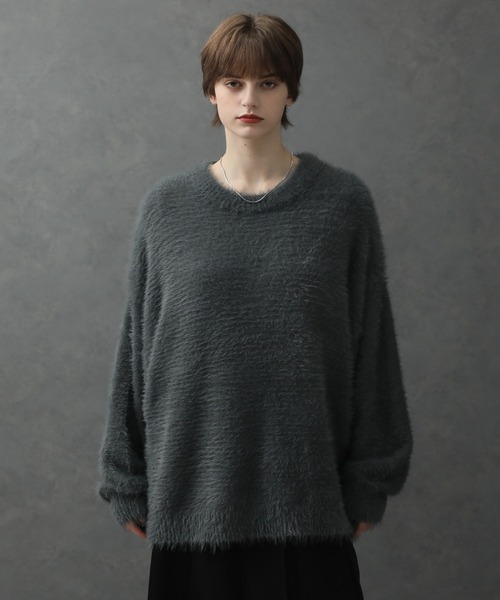 ELLUV(エルブ)の「【ELLUV/エルヴ】ヘビーシャギーファブリック バルーンスリーブミドルレングスニット(ニット/セーター・メンズ・アイボリー/グレイッシュブルー/ブラック・L/M/S)」の18枚目の写真