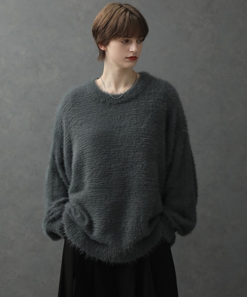 ELLUV(エルブ)の「【ELLUV/エルヴ】ヘビーシャギーファブリック バルーンスリーブミドルレングスニット(ニット/セーター・メンズ・アイボリー/グレイッシュブルー/ブラック・L/M/S)」の19枚目の写真