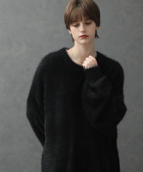 数量限定【welise×ELLUV】エレガンスヘビーシャギーニット Sブラック系