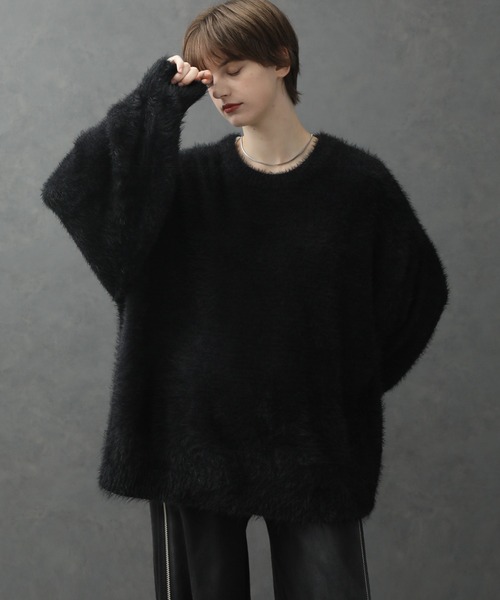 ELLUV(エルブ)の「【ELLUV/エルヴ】ヘビーシャギーファブリック バルーンスリーブミドルレングスニット(ニット/セーター・メンズ・アイボリー/グレイッシュブルー/ブラック・L/M/S)」の10枚目の写真