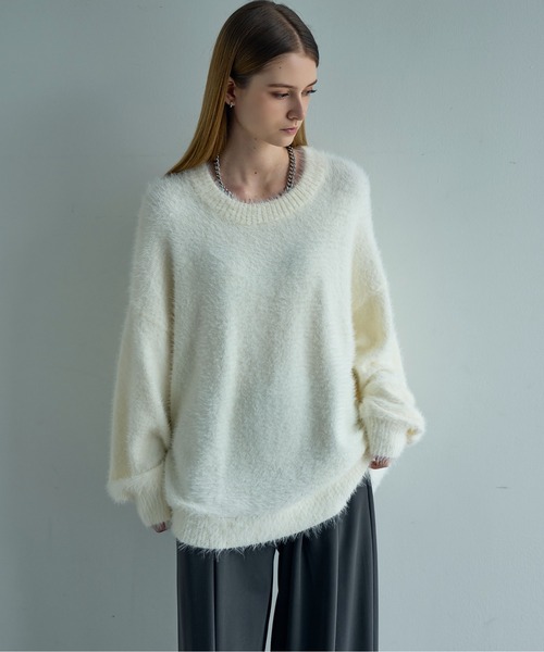 ELLUV/エルヴ】ヘビーシャギーファブリック バルーンスリーブミドル