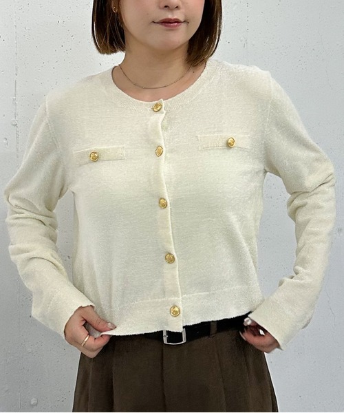 セール】ベロアライク金ボタンニットカーディガン（カーディガン