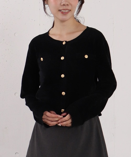 ベロアライク金ボタンニットカーディガン（カーディガン/ボレロ