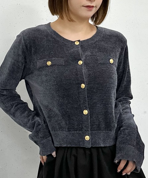 ベロアライク金ボタンニットカーディガン（カーディガン/ボレロ