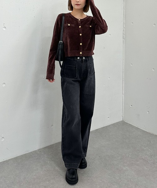 セール】ベロアライク金ボタンニットカーディガン（カーディガン