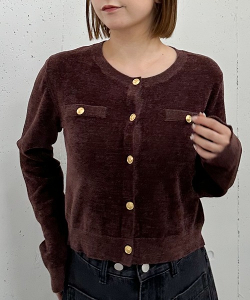 ベロアライク金ボタンニットカーディガン（カーディガン/ボレロ