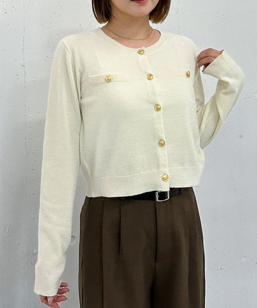 セール】ベロアライク金ボタンニットカーディガン（カーディガン