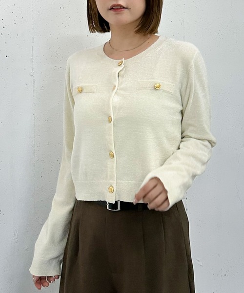 ベロアライク金ボタンニットカーディガン（カーディガン/ボレロ