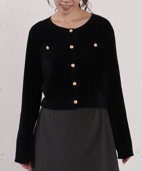 セール】ベロアライク金ボタンニットカーディガン（カーディガン