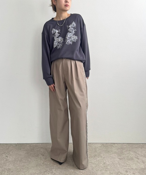 LHELBIE（レルビエ）の「レースプリントロンT（Tシャツ/カットソー・レディース・オフホワイト/チャコールグレー・M）」の11枚目の写真