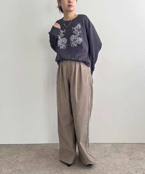 LHELBIE（レルビエ）の「レースプリントロンT（Tシャツ/カットソー・レディース・オフホワイト/チャコールグレー・M）」の12枚目の写真