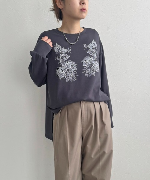 LHELBIE（レルビエ）の「レースプリントロンT（Tシャツ/カットソー・レディース・オフホワイト/チャコールグレー・M）」の17枚目の写真