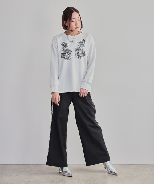 LHELBIE（レルビエ）の「レースプリントロンT（Tシャツ/カットソー・レディース・オフホワイト/チャコールグレー・M）」の6枚目の写真