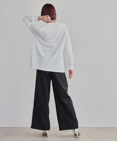 LHELBIE（レルビエ）の「レースプリントロンT（Tシャツ/カットソー・レディース・オフホワイト/チャコールグレー・M）」の5枚目の写真