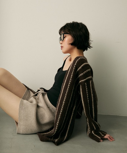 セール】stripe over knit cardigan / ストライプニットカーディガン