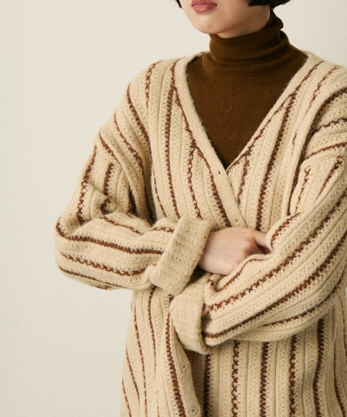 【最終値段】PERVERZE ストライプニットカーディガン full/fill. カーディガン stripe over knit cardigan / ストライプ