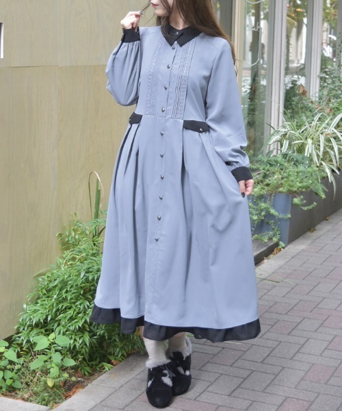 axes femme（アクシーズファム）の「襟デザイン連釦バイカラーワンピース（ワンピース・レディース・ブルーグレー/ブラウン/ブラック・MEDIUM）」の15枚目の写真