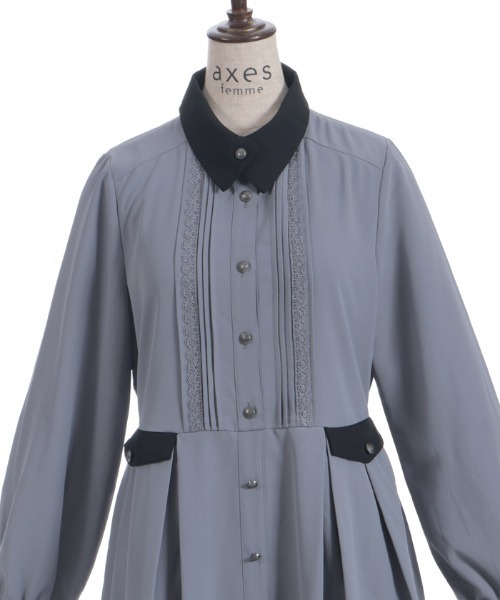 axes femme（アクシーズファム）の「襟デザイン連釦バイカラーワンピース（ワンピース・レディース・ブルーグレー/ブラウン/ブラック・MEDIUM）」の17枚目の写真