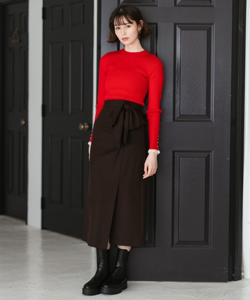 31 Sons de mode（トランテアン　ソン　ドゥ　モード）の「2025秋冬新作 袖フリルボトルネックニット（ニット/セーター・レディース・ブラック/オフホワイト/レッド/ブルー・ﾌﾘ-）」の8枚目の写真