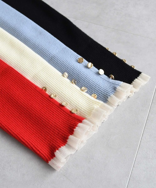 31 Sons de mode（トランテアン　ソン　ドゥ　モード）の「2025秋冬新作 袖フリルボトルネックニット（ニット/セーター・レディース・ブラック/オフホワイト/レッド/ブルー・ﾌﾘ-）」の21枚目の写真