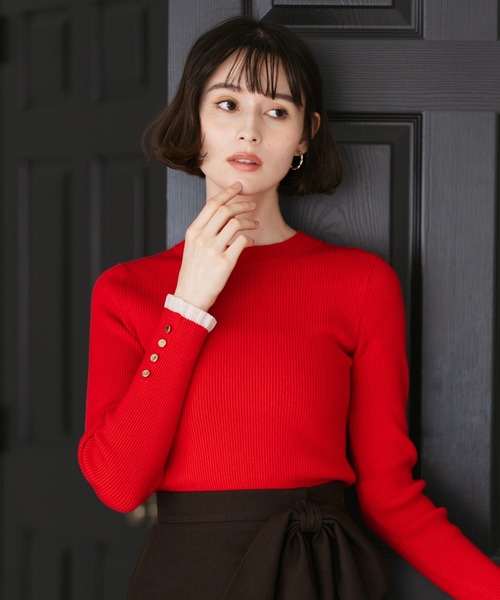 31 Sons de mode（トランテアン　ソン　ドゥ　モード）の「2025秋冬新作 袖フリルボトルネックニット（ニット/セーター・レディース・ブラック/オフホワイト/レッド/ブルー・ﾌﾘ-）」の7枚目の写真