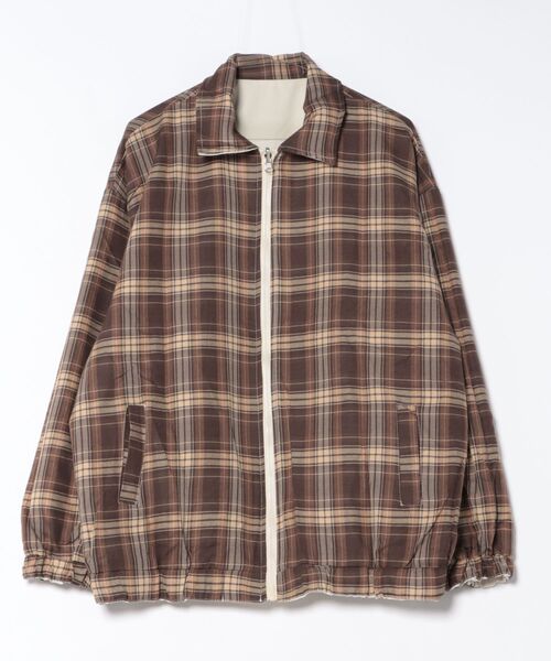 VIBGYOR(ヴィブジョー)の「リバーシブルチェック柄 ビッグシルエットブルゾン/韓国ストリートファッション ユニセックス 秋冬(CZ)(その他アウター・レディース・ブラウン・L/M)」の7枚目の写真