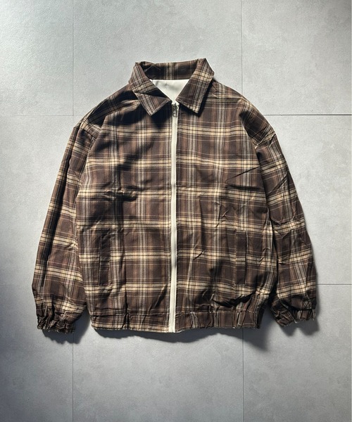 VIBGYOR(ヴィブジョー)の「リバーシブルチェック柄 ビッグシルエットブルゾン/韓国ストリートファッション ユニセックス 秋冬(CZ)(その他アウター・レディース・ブラウン・L/M)」の10枚目の写真